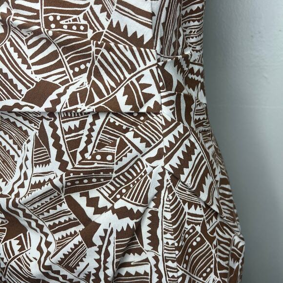 J. McLaughlin Sleeveless Sheath Dress Size 4 Brown White Geo Palm Print Resort - Picture 4 of 11